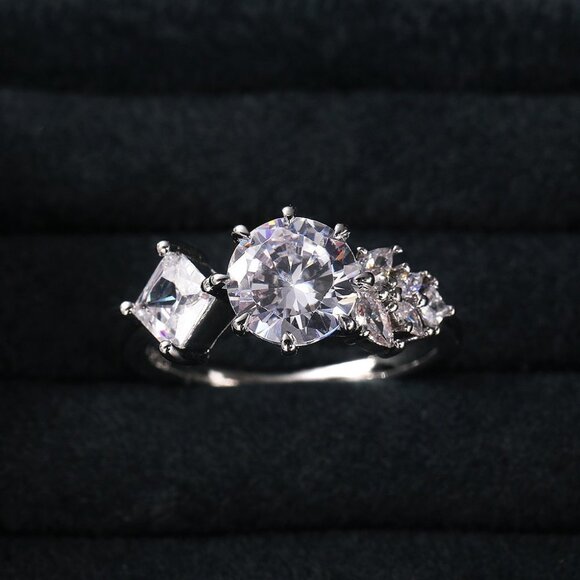 ▶CZ Square Leaf 925 Silver Plated Wedding/Engagement Ring for Women, K940 main image 7